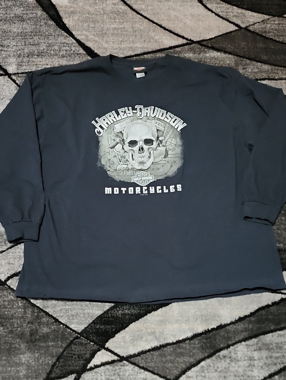HARLEY DAVIDSON 2021 BLACK SKULL & ENGINE GRAPHIC COTTON CREW LONG-SLEEVE TEE-SH